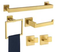 Set di 5 accessori per il bagno in oro spazzolato, set di portasciugamani da bagno da 40,6 cm, in acciaio inossidabile SUS304, barra quadrata per asciugamani da bagno, resistente, montaggio a parete