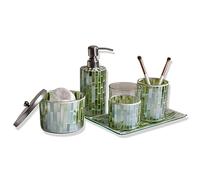 Set di 5 accessori per il bagno mosaico fatti a mano con spazzolino da denti, cotton fioc, supporto per dischetti di cotone, dispenser di sapone liquido e un vassoio gran