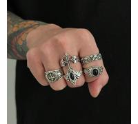 Set di 5 anelli alla moda punk hip-hop con croce e fiore, adatti per l'uso quotidiano degli uomini, regalo di gioielli Tagli UnicaLega di zinco