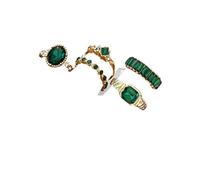 Set di 5 anelli con strass verdi, geometrici, imitazione di cristallo, per donne, gioielli vintage, regali per feste di nozze, Acciaio inossidabile, Nessuna pietra preziosa