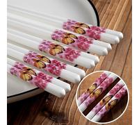 Set di 5 bacchette in ceramica, riutilizzabili, 24 cm, farfalla rosa