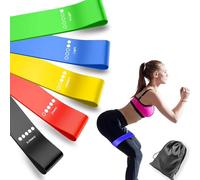Set di 5 Bande Elastiche Fitness con 5 Livelli di Resistenza, YUNPYCHY Dermocompatibili - per Yoga, Pilates, Crossfit, Allenamento Forza e Stretching - Include Borsa Portaoggetti e Guida Esercizi