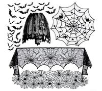 Set di 5 bandiere decorative da tavolo in pizzo con 36 adesivi da parete a pipistrello (2 set)