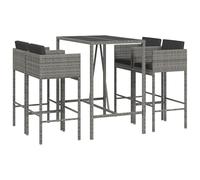 Set di 5 bar da giardino con cuscino grigio polyrattan - Mobili moderni per esterni per terrazza e giardino - durevole rattan PE & acciaio verniciato a polvere - Set di seduta confortevole per serate