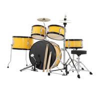 Set di 5 batterie per bambini, kit completo per bambini, con grancassa, tom-tom, rullante, piatti, tamburi ad alta tonalità, bacchette, pedale di base e sgabello, set per principianti, regalo musicale