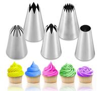 Set di 5 Beccucci per Sac a Poche Grandi Professionali, Beccucci Grandi, Decorazione Torte Set, Bocchette Decorative Accessori per Cupcakes, Pasta di Zucchero, Pasticceria, Acciaio