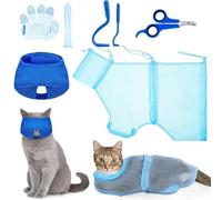 Set di 5 borse da bagno per gatti, borsa per la toelettatura del gatto, regolabile, borsa a rete per doccia per animali domestici, museruola anti-morso, antigraffio, tagliaunghie, strumento per la