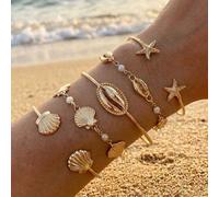 Set di 5 braccialetti boho con conchiglie e stelle marine, braccialetti multistrato di perle per donne, adatti per spiaggia estiva, feste, appuntamenti, shopping, il miglior regalo estivo per lei Tagl