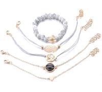 Set di 5 Braccialetti con Ciondolo a Forma di Tartaruga con Mappa di Perle Nere a Forma di Cuore di Ananas Intrecciato Color Oro Attractive Design