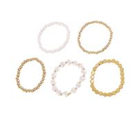 Set di 5 braccialetti da donna impilabili con perle dorate, delicati braccialetti elasticizzati geometrici a strati bohémien, alla moda, per feste e balli scolastici, idea regalo, Grande, Lega, Perla