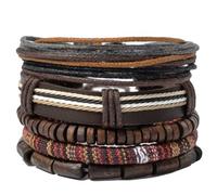 Set di 5 braccialetti da uomo fantasia in pelle, tessuto e corda, regolabile, regolabile, regolabile, nero, marrone, multicolore, multifilo, gioiello maschile festa delle pere, alla moda bohemian