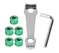 Set di 5 bulloni per corona della bicicletta, 4 9 mm, viti singole per ruota della catena con chiave di montaggio, per riparazione corona bicicletta (verde)