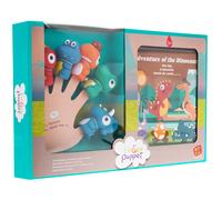 Set di 5 burattini da dito di dinosauri in gomma con libricino morbido, 3+, impermeabili