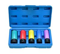 Set di 5 bussole avvitatore a impulsi da 1/2", misure 15/17/19/21/22mm | a Parete Sottile per Cerchi in Lega, per Cambio Ruote con Protezione Cerchi, Codifica Colore, Incisione Laser