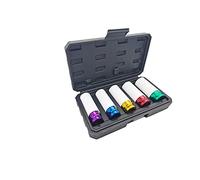 Set di 5 bussole con inserti antiurto per cerchi in lega da 1/2" (15, 17, 19, 21 e 22 mm), bussole per chiavi a percussione Cr-Mo, per la sostituzione di ruote e pneumatici | lunghezza 78 mm