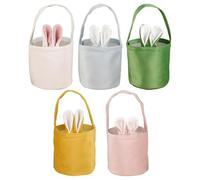 Set di 5 cestini pasquali, in tessuto, piccolo secchio pasquale con manico, design con orecchie di coniglio, bomboniere per feste di caccia di Pasqua, sacchetti per dolcetti, 13 x 14,5 cm