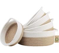 Set di 5 Cestino Portaoggetti di Cotone per Riporre, Cestini Portaoggetti organizzatori con manico, Porta Oggetti decorativo intrecciato per armadio, bagno o fasciatoio per neonati