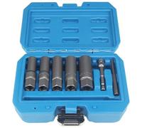 Set di 5 chiavi a bussola, con estrattore per dadi di bloccaggio ruota, estrattore da 3/8", tipo a spirale profonda per elementi di fissaggio danneggiati arrotondati 10-16 mm