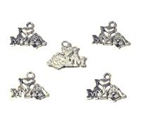 Set di 5 ciondoli placcati in argento: j aime mon chien 18 x 13 mm