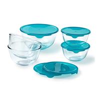 Pyrex - Set di 5 ciotole/insalatiere con coperchi - 2 x 0,5 L + 2 x 1 L + 1 x 2 L - Vetro borosilicato - Estrema resistenza - Compatibile con lavastoviglie - Made in France