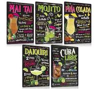 Set di 5 Cocktail Ricetta Targa in Metallo Vintage 20 x 30 cm - Cocktail Guida Pannello Poster Poster - Decorazione da Parete Accessorio per Bar Pub Cucina Bistrot