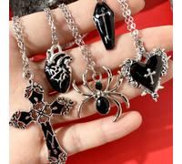 Set di 5 collane con pendenti in stile gotico punk rock vintage Y2K, con motivi a cuore, rosa, croce, bara, gemma, ragno e cuore, catena in acciaio inossidabile, collane hip hop personalizzate Tagli U