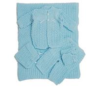 Set di 5 coperte all'uncinetto per neonati, maglione, pantaloni, cappello, guanti - blu -