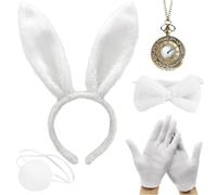 Set di 5 costumi da coniglio bianco da Alice nel paese delle meraviglie, costume bianco con orecchie da coniglio, costume per Pasqua, Giornata mondiale del libro, feste di Halloween, cosplay (guanti