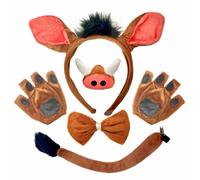 Set di 5 costumi da facocero, per cosplay, orecchie, naso, papillon per Halloween, accessori per feste, feste di compleanno, carnevale, feste di giungla, Natale, performance