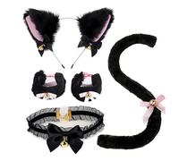 Set di 5 costumi da gatto per cosplay, cerchietto con orecchie da gatto nero con campane, coda regolabile, polsini per le mani, travestimento per donne e ragazze, giochi di ruolo, feste, Halloween