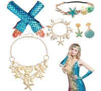 Set di 5 costumi da sirena da donna, costume da sirena con guanti, per carnevale, feste a tema