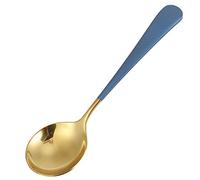 Set di 5 cucchiai da minestra in acciaio inox, posate eleganti e resistenti per, sala da pranzo, ristorante, feste, barbecue e uso domestico. Acciaio inox 304, 16 cm, 284 g. (Maniglia blu)