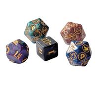 Set di 5 dadi DM tra cui valutazione D6, dadi di allineamento NPC, Emotion D20, Encounter Die e Pathfinder's Journey Cube (set assortito con glitter colorati)