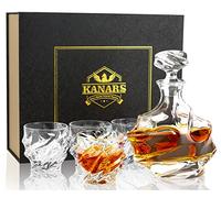 Set di 5 decanter da whisky IcebergCrystal. Kanars - Decanter per liquore, con 4 bicchieri antichizzati, per scotch o bourbon, in confezione regalo di lusso. Lavabile in lavastoviglie.