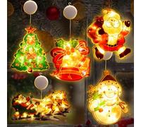 Set di 5 decorazioni natalizie per finestre, a LED, funzionamento a batteria, con ventose, per interni, esterni, balcone, finestra, illuminazione natalizia