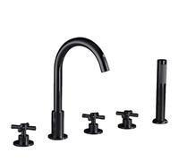Set di 5 doccette a collo d'oca per vasca da bagno con miscelatore a 5 fori, maniglia a croce, elegante finitura nera, per bagni moderni
