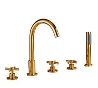 Set di 5 doccette a collo d'oca per vasca da bagno, miscelatore con design a 5 fori, maniglia a croce, elegante finitura nera, per bagni moderni