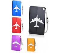 Set di 5 etichette per valigie in alluminio, con targhetta per indirizzo, colori misti, design aereo, in alluminio con passante in filo di acciaio inossidabile e targhetta per nome in PVC impermeabile