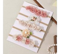 Set di 5 fasce per capelli con fiori di rosa e rete, accessori per capelli morbidi ed elastici senza cuciture per principesse (esclusa la carta) Tagli UnicaPiantePoliammide