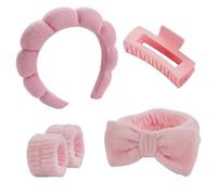 Set di 5 fasce per capelli in pile corallo, per il lavaggio del viso e la cura della pelle, morbida fascia per capelli smerlata imbottita, fascia assorbente con fiocco in peluche con polsini a costine