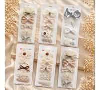 Set di 5 fermagli per capelli con fiocchi di perle, fermagli per capelli in tulle a pois, fermagli per capelli con fiori ricamati, set di accessori per capelli dolci per ragazze. Blocchi di colore,Geo