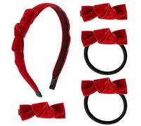 Set di 5 fermagli per capelli rossi con fiocco in velluto, piccoli fermagli per capelli, morbidi fiocchi per capelli, alla moda, accessori per capelli per ragazze e donne, Natale, ritorno a scuola,