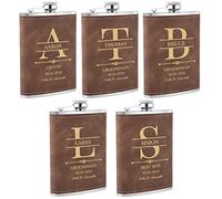 Set di 5 Fiaschetta Personalizzata Testimoni 237 Ml, Fiaschetta Alcool con Incisione Personalizzata, Fiaschetta Tascabile Acciaio Inox Personalizzabile come Regali per il Testimone (Marrone)