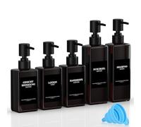Set di 5 flaconi di shampoo riutilizzabili da riempire, 3 x 300 ml + 2 x 500 ml marrone ricariche con dispenser a pompa, etichette e imbuto per bagno e cucina gel doccia