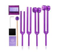 Set di 5 forcelle viola per la guarigione, ponderate e non ponderate, con attivatore e custodia, kit completo di terapia del suono per bilanciamento dei chakra, yoga, meditazione, sollievo dallo