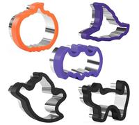 Set di 5 formine per biscotti di Halloween, in acciaio inox, con impugnatura comoda, set di formine per panini, zucca, pipistrello, fantasma, gatto, cappello da mago