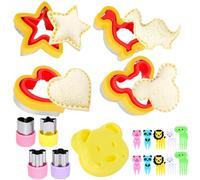 Set di 5 formine per sandwich per bambini, a forma di simpatico animale e dinosauro, con 10 forchette a forma di animale, set di formine per biscotti e frutta, divertenti strumenti per il pranzo per