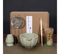 Set di 5 fruste Matcha con ciotola in ceramica con beccuccio, frusta e supporto, paletta in bambù, setaccio in polvere per amanti del tè e cerimonia del tè