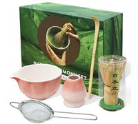 Set di 5 fruste Matcha rosa, include frusta Chasen in bambù, ciotola da tè in ceramica, paletta, colino e supporto per frusta Matcha, kit giapponese per gli amanti del matcha