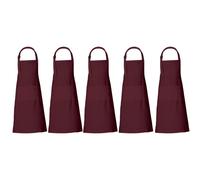 Set di 5 grembiuli da uomo con 3 tasche grandi colore bordeaux con spalline regolabili al collo Cameriera cameriere cameriera cucina ragazza ragazzo bavaglino barbecue grembiuli